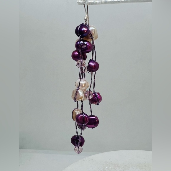 AERAVIDA Waterfall Cultured Freshwater Purple Pearl & Crystal Beaded Earrings - Picture 3 of 5